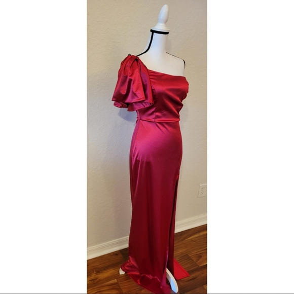 Red Ruffle One Shoulder Formal Dress - Picture 4 of 5